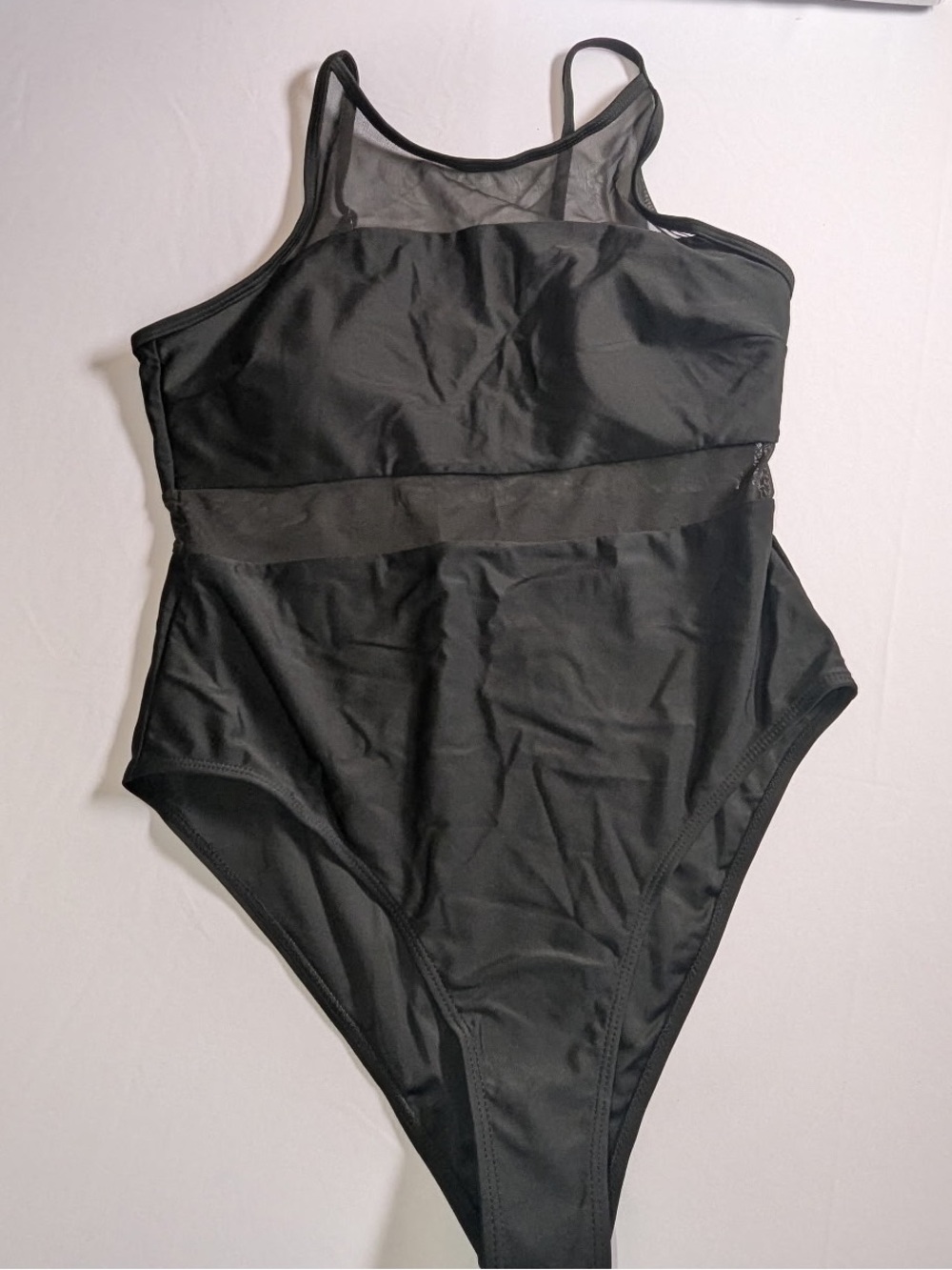 Amazon Black One-Piece Swim Suit with Mesh Paneling